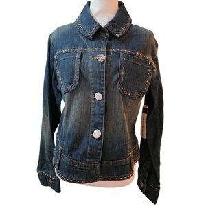 Bill Blass Jeanswear Denim Blue Jean Jacket Sz M Bling Buttons NWT